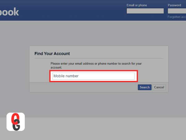 Type your mobile number to find your fb account